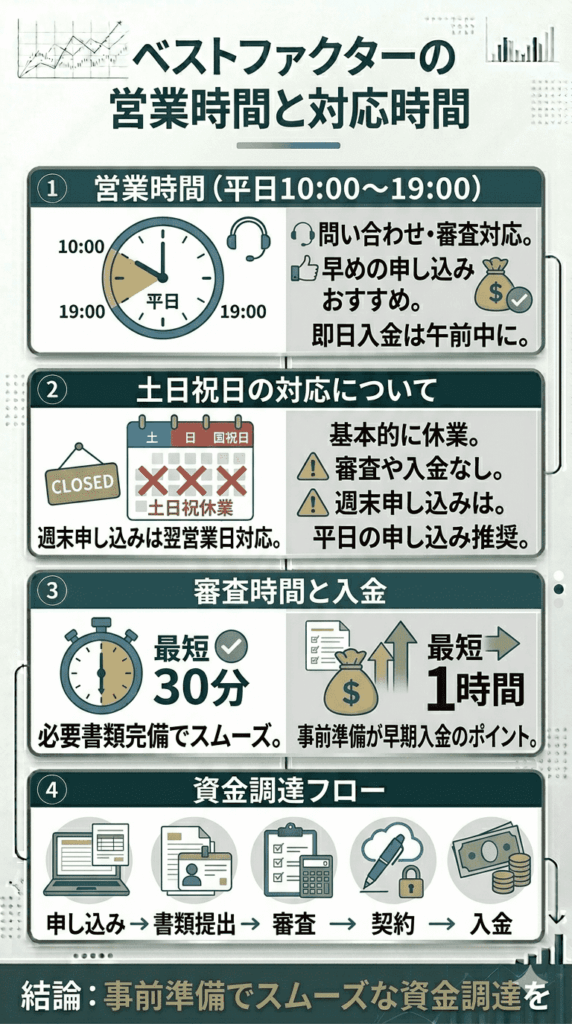 ベストファクターの営業時間と対応時間