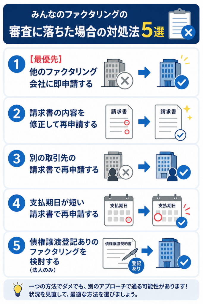 みんなのファクタリングの審査に落ちた場合の対処法
