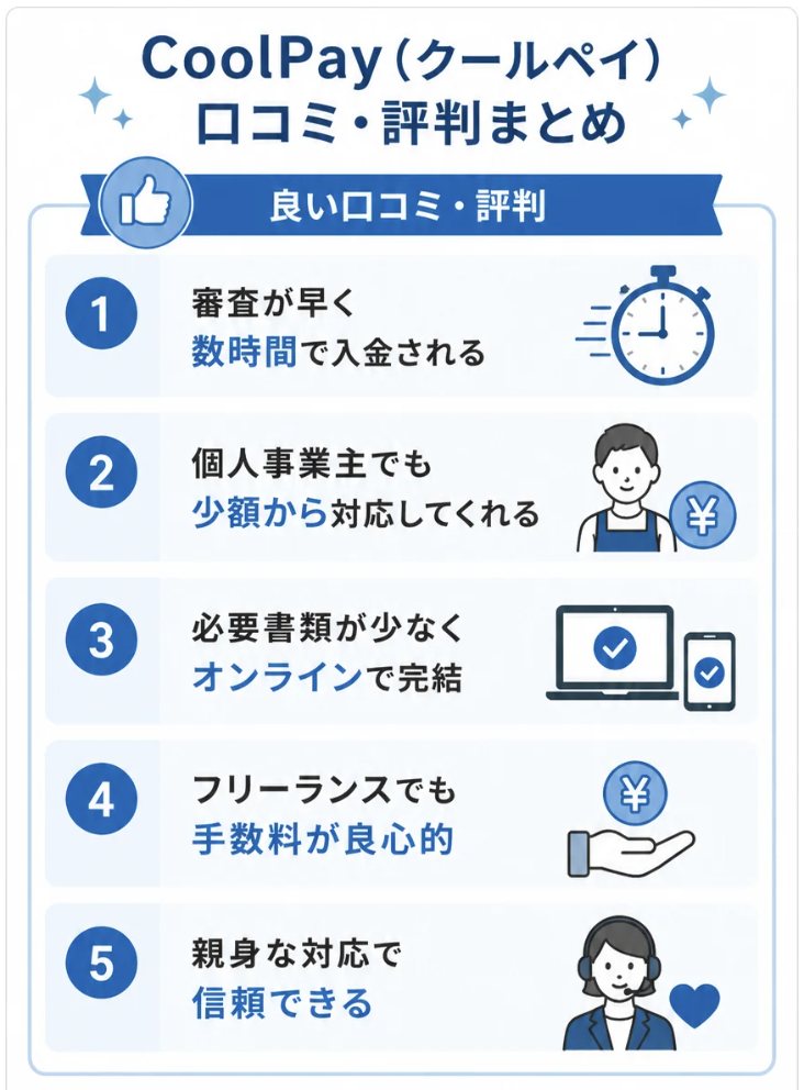 クールペイの良い口コミ・評判のまとめ