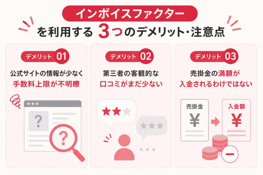 インボイスファクターを利用する3つのデメリット・注意点　図解