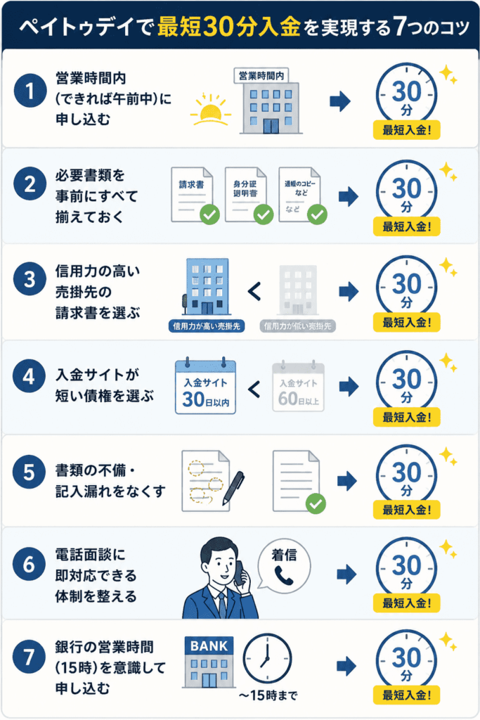 ペイトゥデイで最短30分入金を実現する7つのコツ