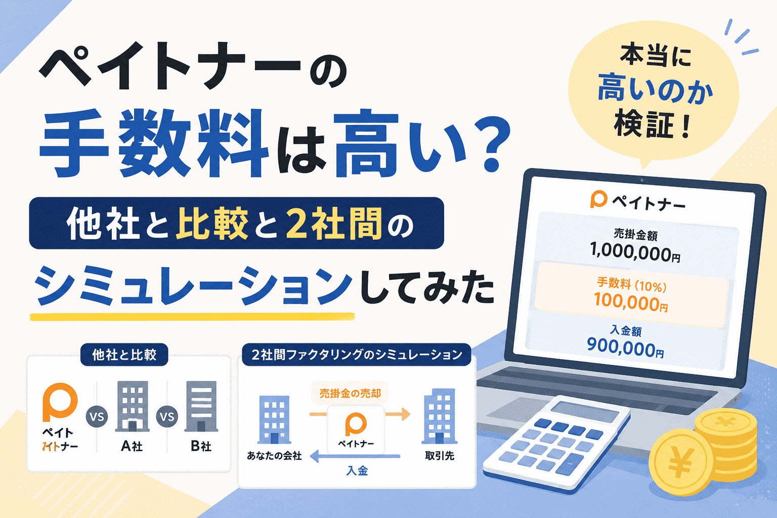 ペイトナーの手数料は高い？他社と比較と2社間のシミュレーションしてみた