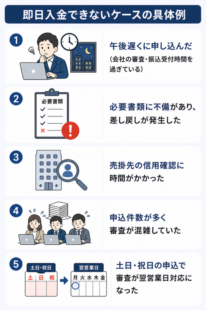 即日入金できないケースの具体例
