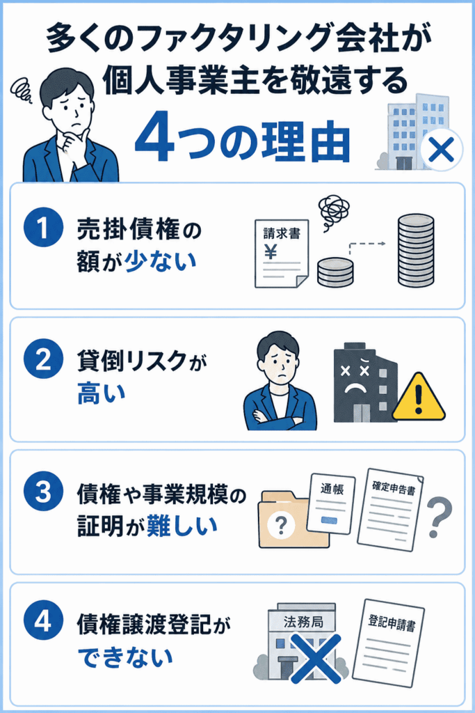多くのファクタリング会社が個人事業主を敬遠する4つの理由